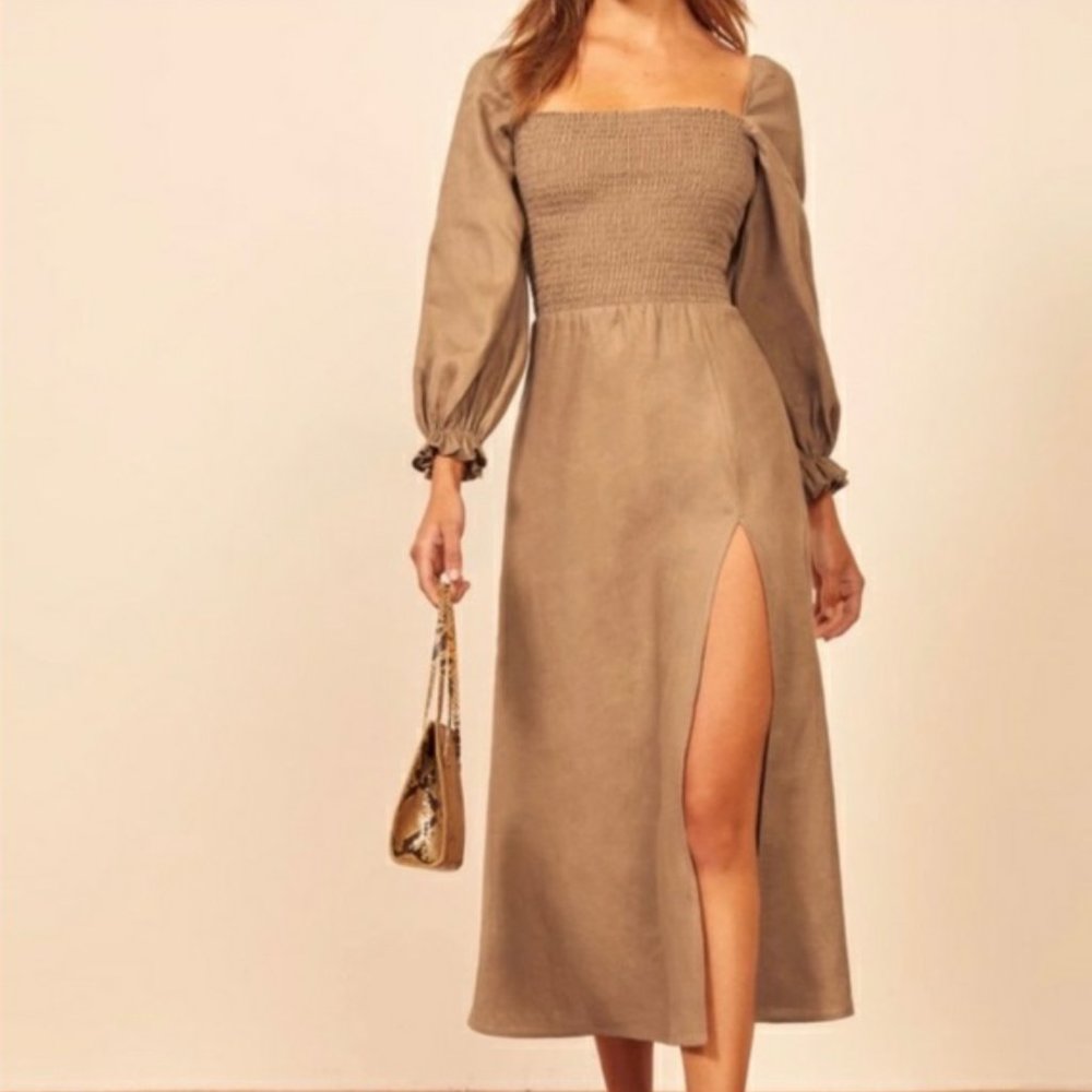 Reformation Gitane linen dress - tan / khaki